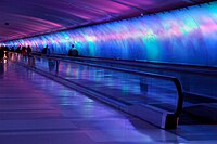 Colorful pedestrian Light Tunnel at Detroit's DTW airport, United States. LightTunnelDetroit.jpg