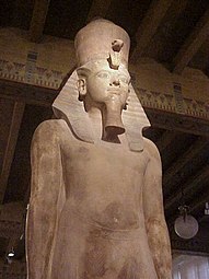 A colossal statue of Tutankhamun from ancient Egypt