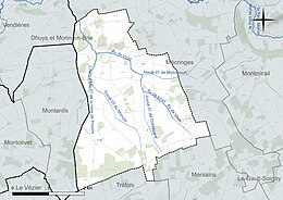 Carte en couleur présentant le réseau hydrographique de la commune