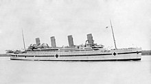 Britannic (youngest sister of Titanic and Olympic) after conversion to a hospital ship during World War I. HMHS Britannic.jpg