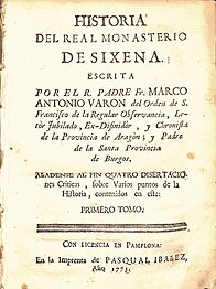 Tomo primero de la Historia del Real Monasterio de Sigena, de 1773