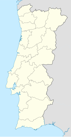 Mapa konturowa Portugalii, blisko dolnej krawiędzi znajduje się punkt z opisem „Albufeira”