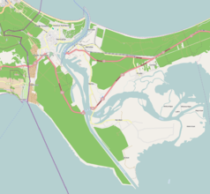 Mapa konturowa Świnoujścia, u góry znajduje się punkt z opisem „Terminal LNG w Świnoujściu”