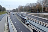 Tramlijn 25 met 15G tram op de openingsdag bij de halte Amstelveen Sportlaan; 13 december 2020.