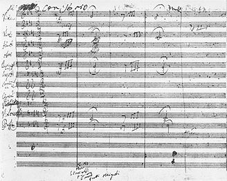 Primer páxina de la Quinta sinfonía (1808), de Ludwig van Beethoven.