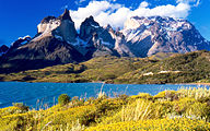 Vista de los Cuernos del Paine al Parc Nacional de les Torres del Paine.