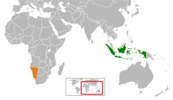 Map indicating locations of Indonesia and Namibia