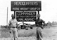 Col Warren E. Sweetser, Jr., left, commanded MAG-24 in June 1945. His executive officer, LtCol John H. Earle, Jr., is on the right MAG24inPhillipenes.jpg