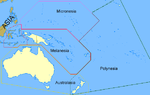 Oceaniens regioner. Nya Zeeland räknas även till Polynesien.