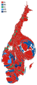 Cartogram of the map to the left with each municipality rescaled to the number of valid votes cast.