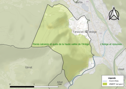 Carte de la ZNIEFF de type 2 sur la commune.