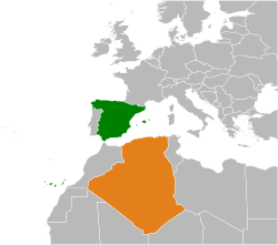 Map indicating locations of Spain and Algeria