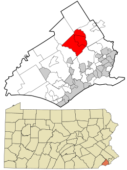 Location in Delaware County and the state of Pennsylvania