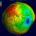 Image 26Geoid, an approximation for the shape of the Earth; shown here with vertical exaggeration (10000 vertical scaling factor). (from Geodesy)