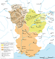 La Bourgogne au Xe siècle :- Le royaume de Basse-Bourgogne (en orange)- Le royaume de Haute Bourgogne (en vert)- Le duché de Bourgogne (en marron).