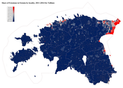 Відсоток естонців по повітах (англ.)