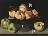 Glass tazza with peaches, jasmine flowers and apples, 1607