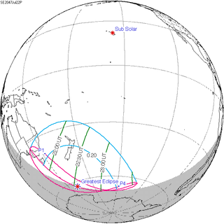 <span class="mw-page-title-main">Solar eclipse of July 22, 2047</span> Future partial solar eclipse