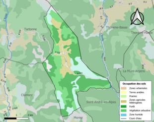 Carte en couleurs présentant l'occupation des sols.