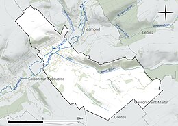 Carte en couleur présentant le réseau hydrographique de la commune