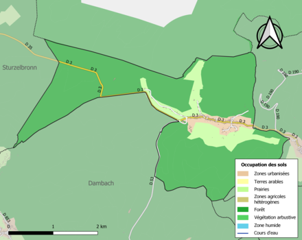 Carte en couleurs présentant l'occupation des sols.