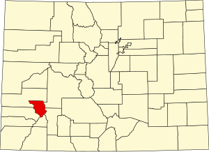 Map of Colorado highlighting Ouray County