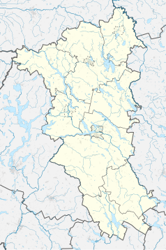 Mapa konturowa powiatu ostródzkiego, po prawej nieco u góry znajduje się punkt z opisem „Łukta”