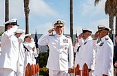 Vice Adm. Michael E. Boyle salutes sideboys during the change of command ceremony for U.S. Third Fleet on 16 June 2022. 2022 U.S. Third Fleet Change of Command 220616-N-XL376-1001.jpg