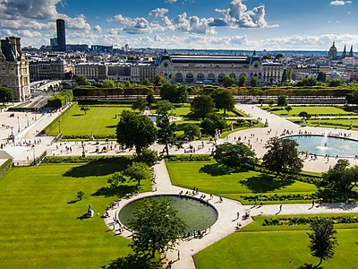 The Grand Carré, with its three ponds. The Musee d'Orsay is in the background