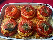 Tomatoes stuffed with egg and Parmesan cheese