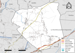 Carte en couleur présentant le réseau hydrographique de la commune