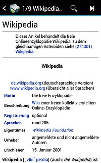 Die Offline-Wikipedia-App Aard 1.0 auf einem Smartphone