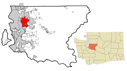 Location of Bellevue within King County, Washington, and of King County within Washington