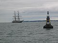 The 'East Bramble' East Cardinal Mark helps the Stavros S Niarchos navigate safely in the Solent, August 2008