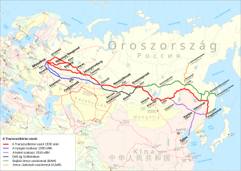 A Transzszibériai vasútvonal útvonala