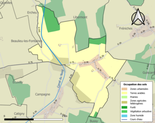 Carte en couleurs présentant l'occupation des sols.