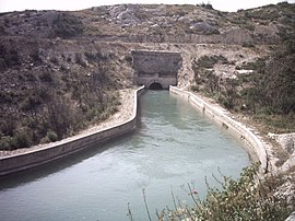 The Canal de Marseille enters a tunnel near Coudoux