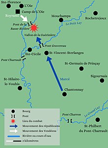 Carte de la bataille de Pont-Charrault, montrant le lieu de la rencontre entre les deux armées.