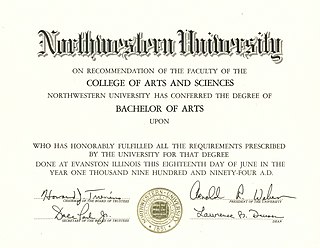 <span class="mw-page-title-main">Bachelor of Arts</span> Bachelors degree awarded for undergraduate study in liberal arts, the sciences or both