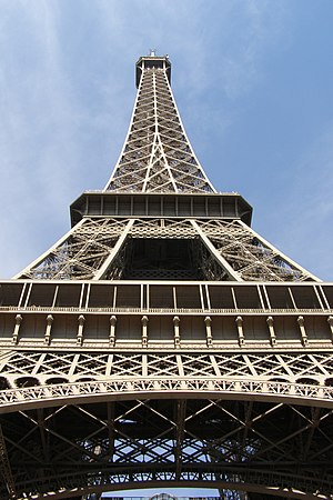 Looking up at the Eiffel Tower