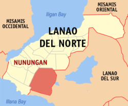 Mapa de Lanao del Norte con Nunungan resaltado