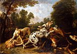 Dogs fighting oleh Frans Snyders, yang mungkin menyerahkan latar belakang lanskap kepada spesialis lain.