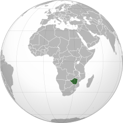 Location of Zimbabwe Rhodesia (dark green)