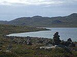 Un Cairn sur le chemin de Sisimiut, à quelques kilomètres de Kangerlussuaq