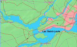 Lac Saint-Louis met van onder naar rechtsboven de Saint Lawrence en van links naar het meer in het centrum de Ottawa