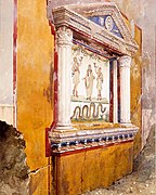 Lararium of a family altar, seen in situ after excavation, House of Aulus Vettius, Pompeii, c36-39 CE, 1895