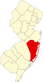 Map of New Jersey highlighting Ocean County