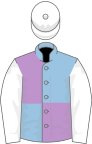 Light blue and mauve (quartered), white sleeves and cap