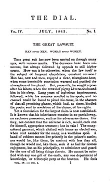 July 1843 issue of The Dial, featuring Margaret Fuller's "The Great Lawsuit" The Great Lawsuit.jpg