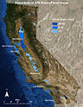 14. A map of the flood areas of the 1861–1862 California Megastorm. California is currently overdue for another ARkStorm, and should another one hit, the same areas are expected to be flooded, with severe consequences for the entire United States worse than those of California's long-overdue major earthquake.